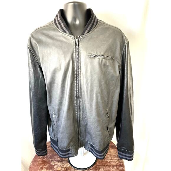 Distortion Faux Leather Bomber Jacket Men’s XXL - Picture 1 of 7